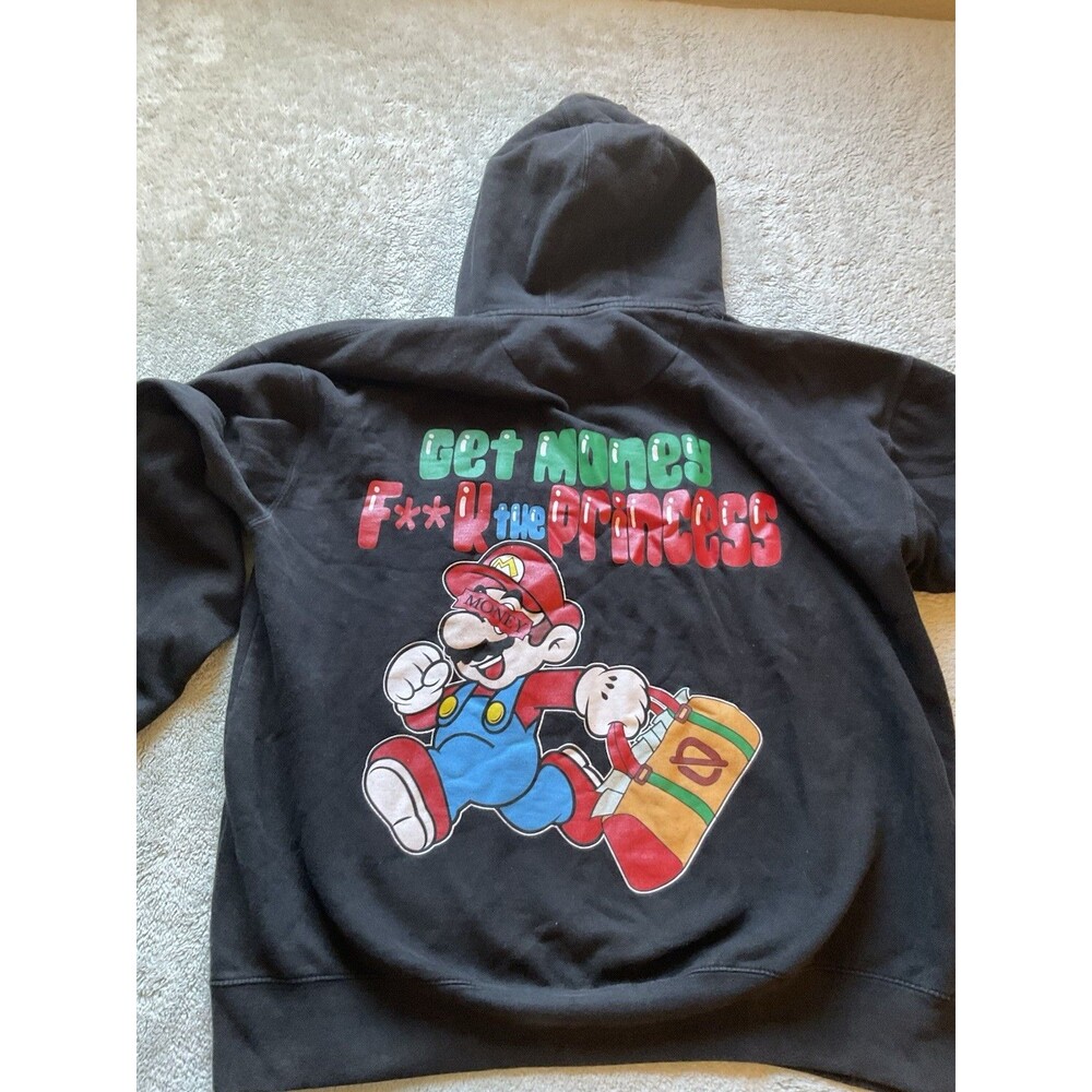 Super Mario Brothers Hoodie Size Youth Med Black Zip Front Large